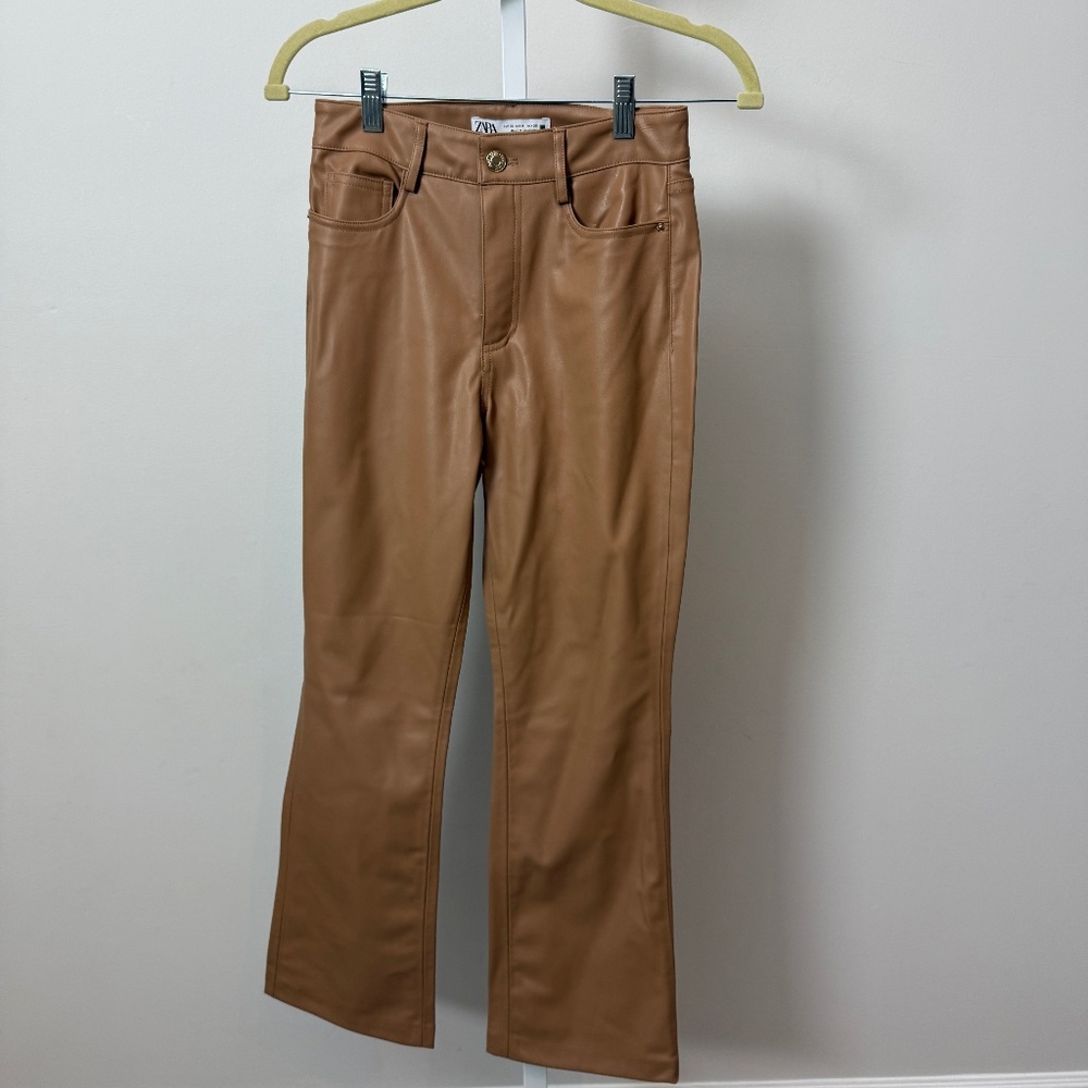 Zara Faux Leather Wide Leg Pants whisky size 0